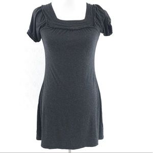 Pink Rose Gray Square Neck Tunic Mini Dress